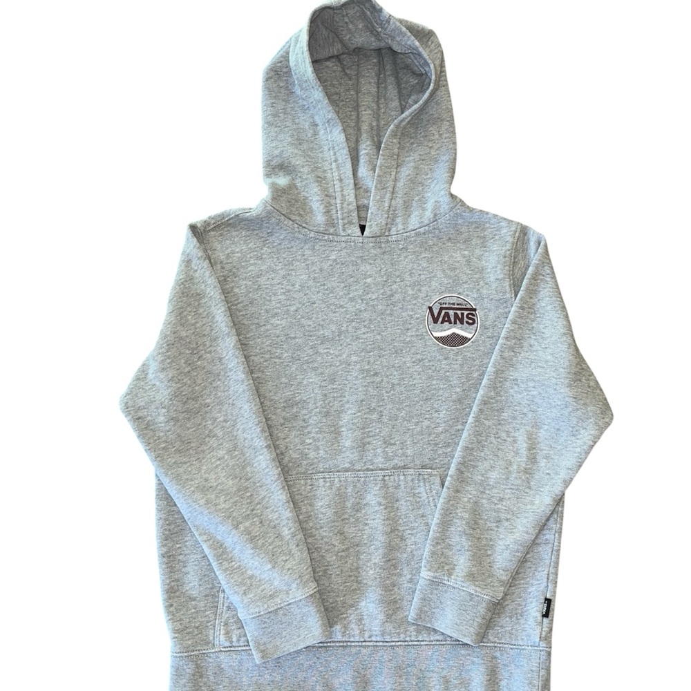 Vans Youth M Gray Pullover Hoodie White Dark Red Front Back Off The Wall Logo